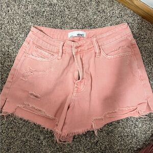 Women's Pink Distressed Denim Shorts